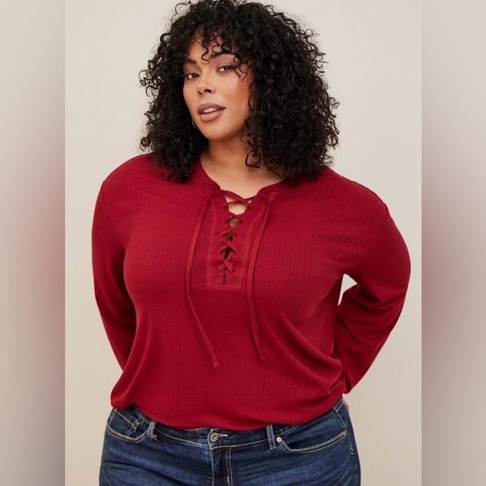 NWT Torrid Texture‎ Jersey Lace-Up Drop Shoulder Top